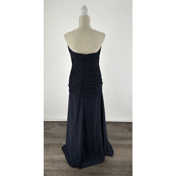Andrew Adela Formal Evening Dress Womens Size 12/14 Chiffon Rosette Navy Blue - Picture 6 of 14